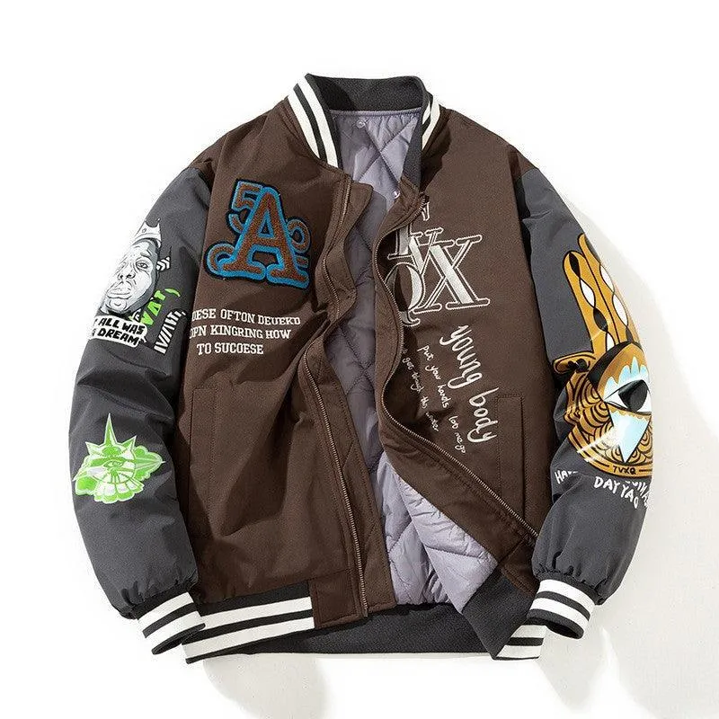 Men's Color-Block Baseball Jacket - Stand Collar