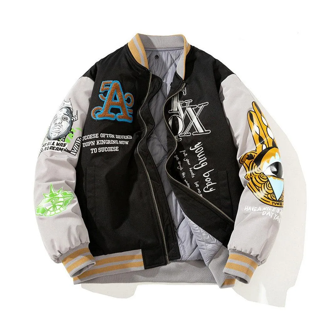 Men's Color-Block Baseball Jacket - Stand Collar