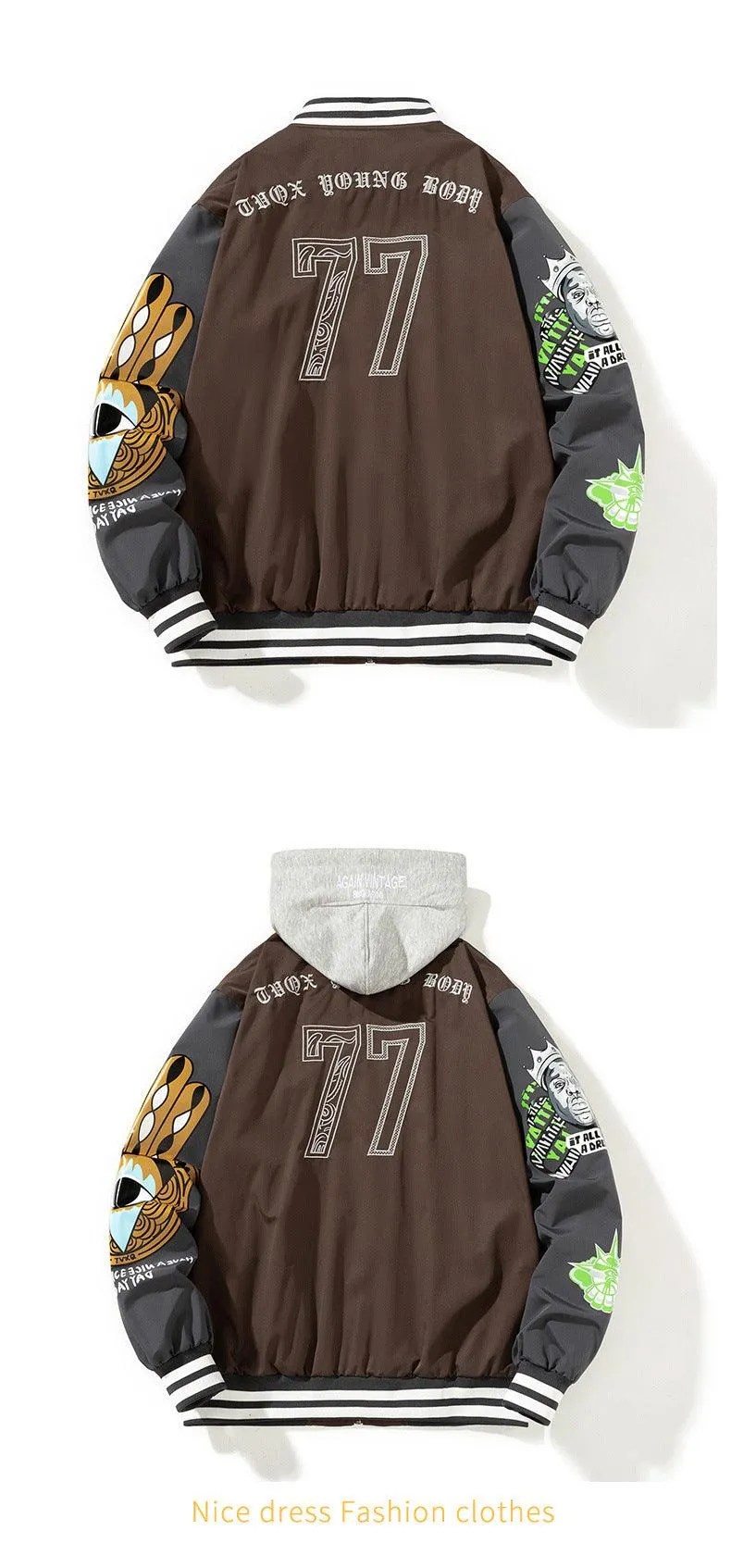 Men's Color-Block Baseball Jacket - Stand Collar