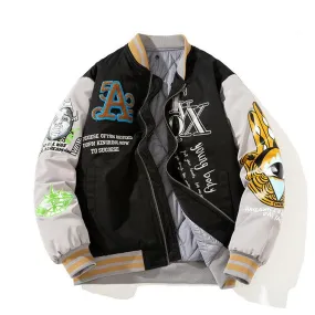 Men's Color-Block Baseball Jacket - Stand Collar