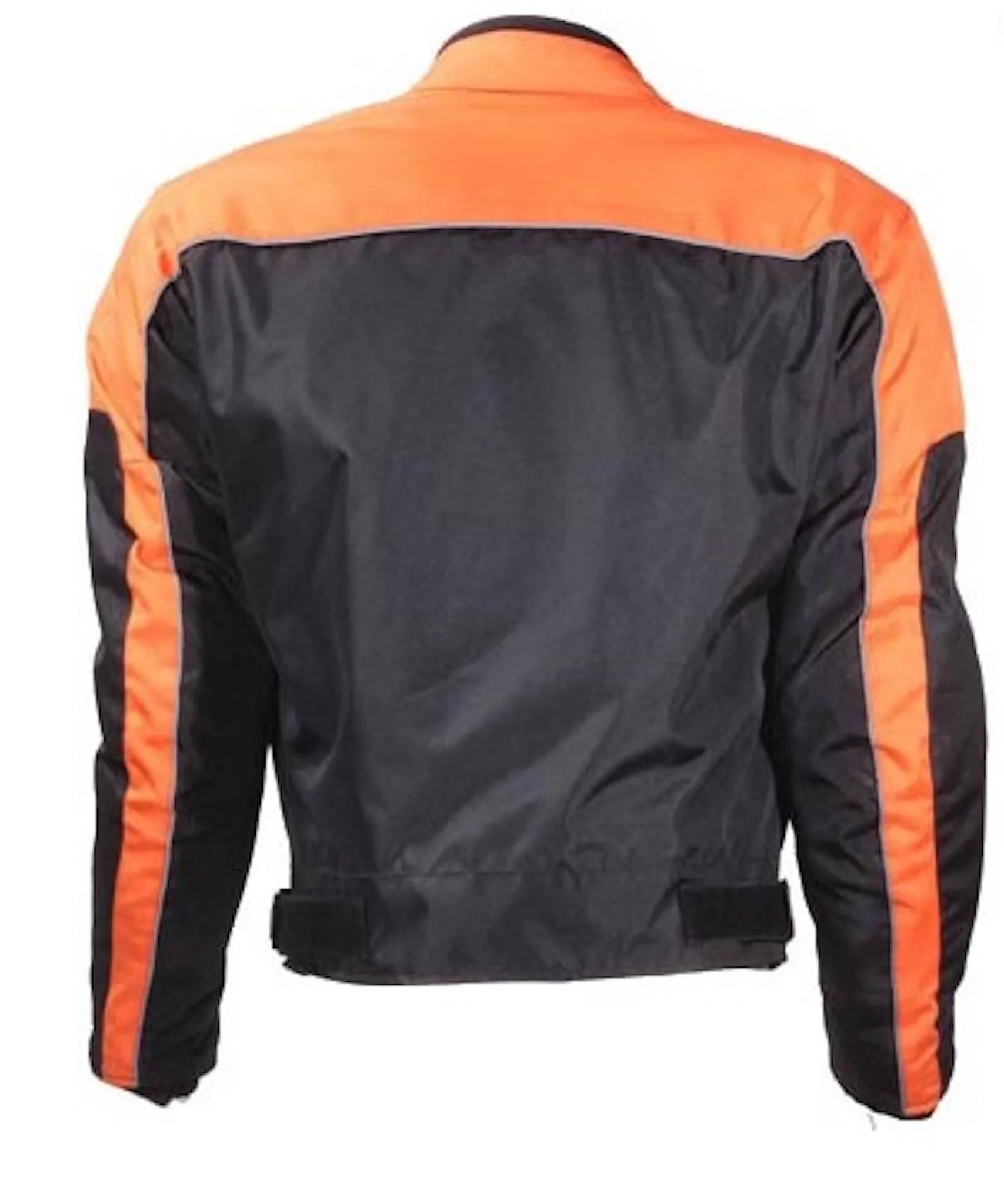 Mens Orange and Black Nylon Armored Motorcycle Jacket with Night Reflectors