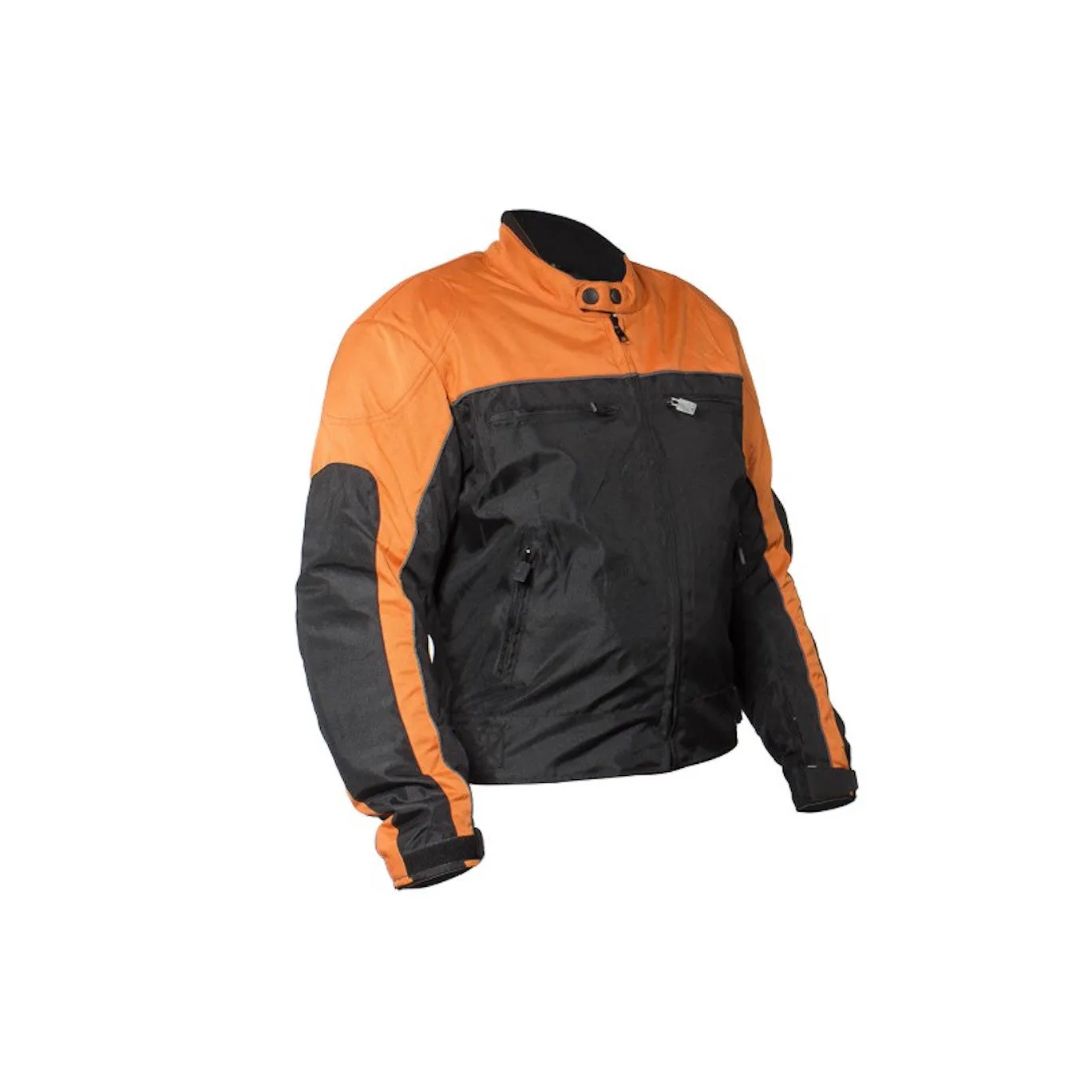 Mens Orange and Black Nylon Armored Motorcycle Jacket with Night Reflectors