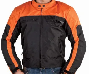 Mens Orange and Black Nylon Armored Motorcycle Jacket with Night Reflectors