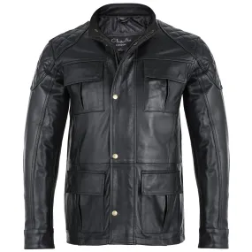 Mens Soft Black Leather Biker Long Jacket - Three Quarter Jackets