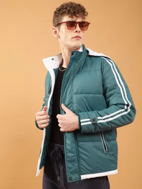 Mens Turquoise Detachable Hood Puffer Jacket