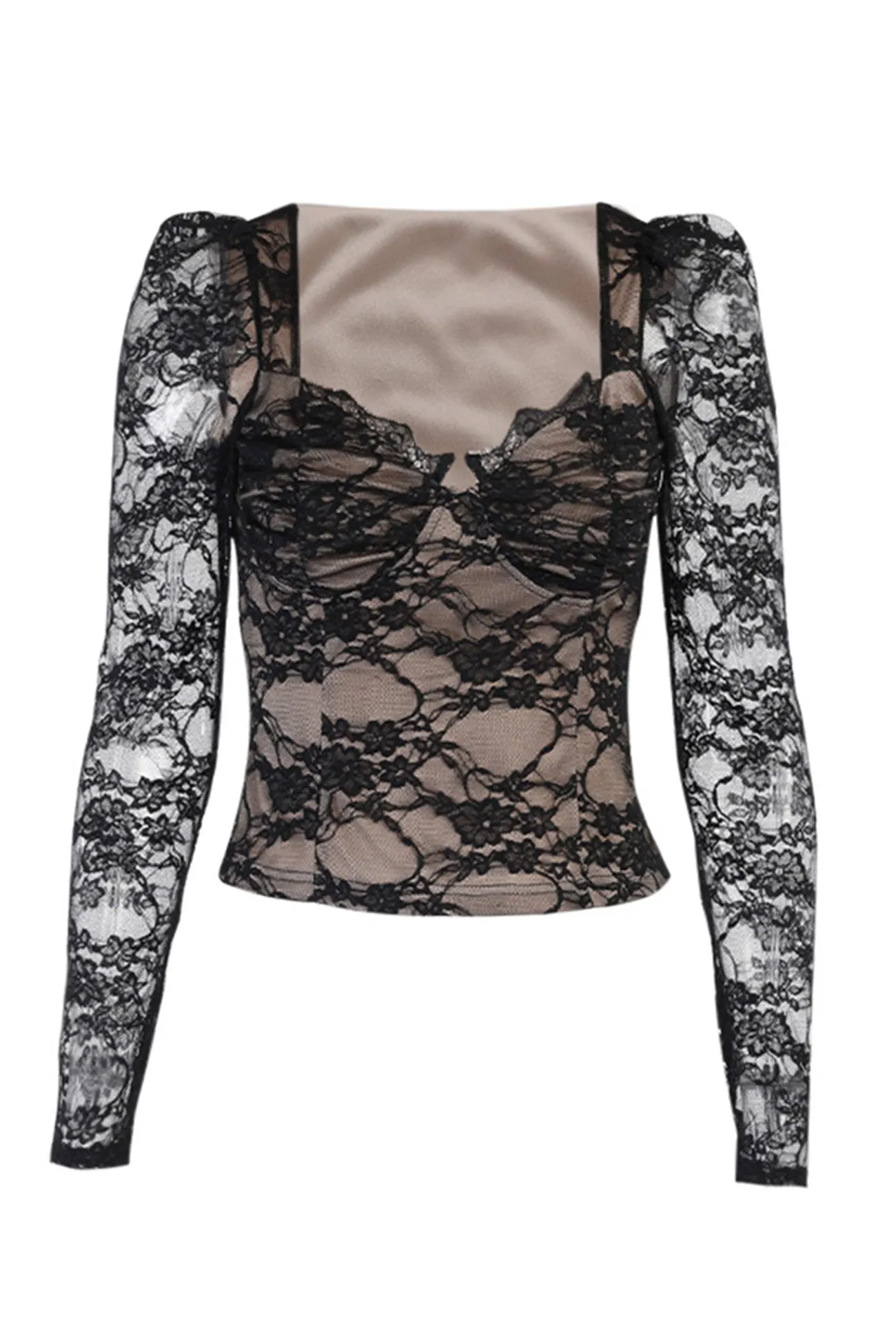 Mesh Lace Square Neck Tops