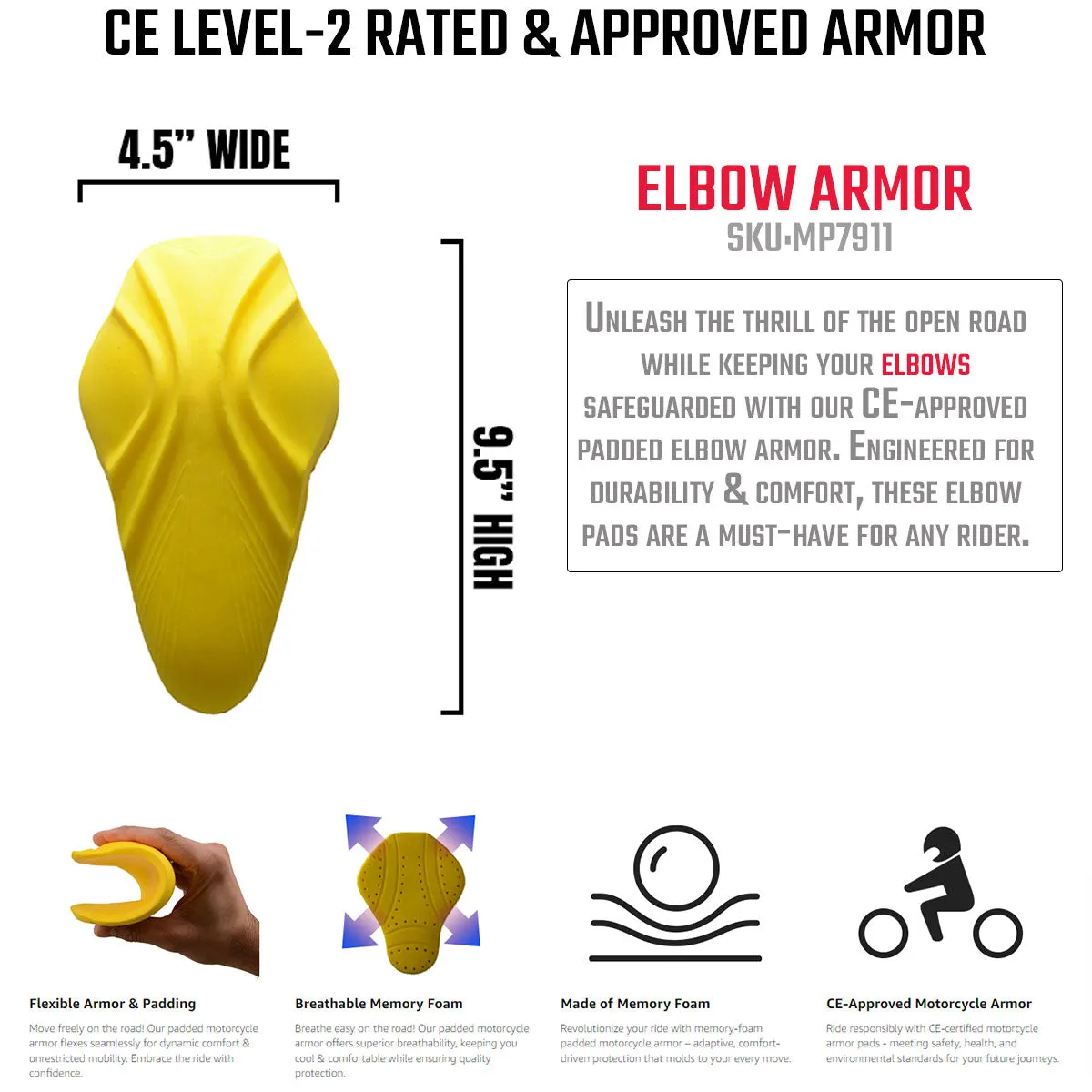 Milwaukee Leather MP7911 CE-Approved Motorcycle Armor for ELBOW |