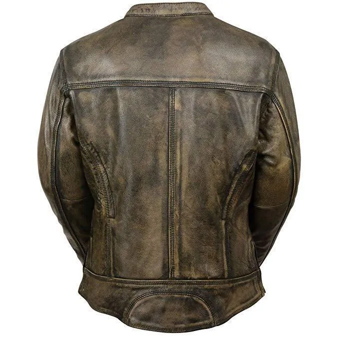 Milwaukee Leather Women's Distressed Brown Vented Leather Scooter Jacket with Gun Pockets