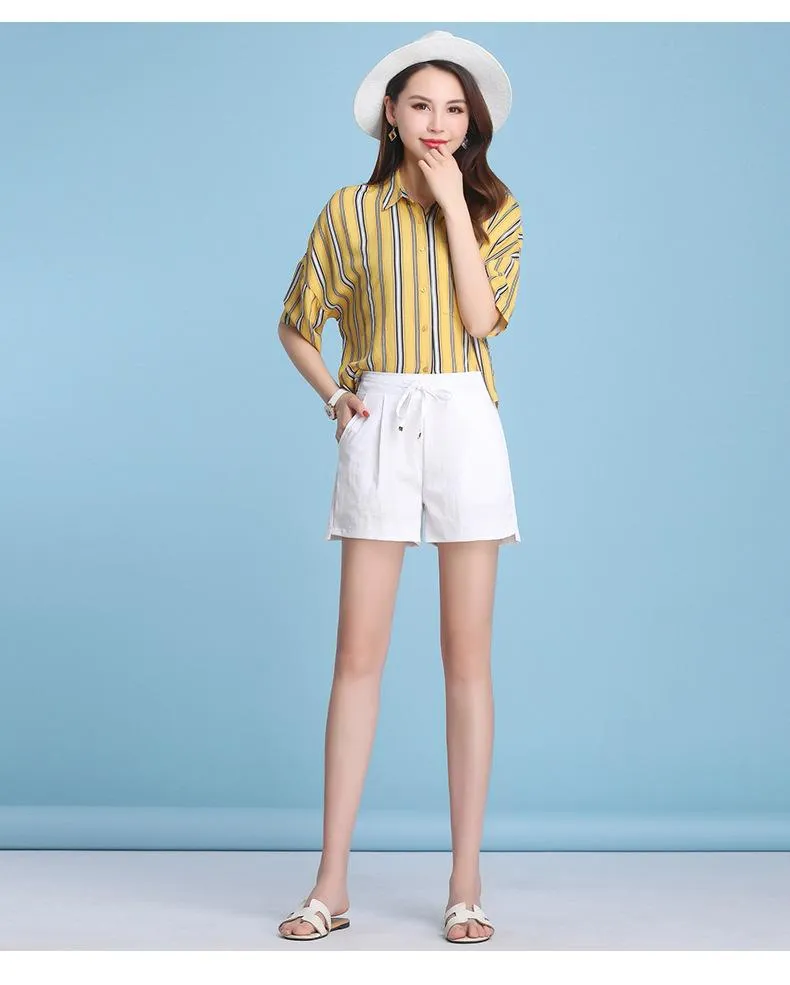 Multicolor Women Outdoor Strap Pants Summer Thin Black Beach High Waist Casual Cotton Shorts