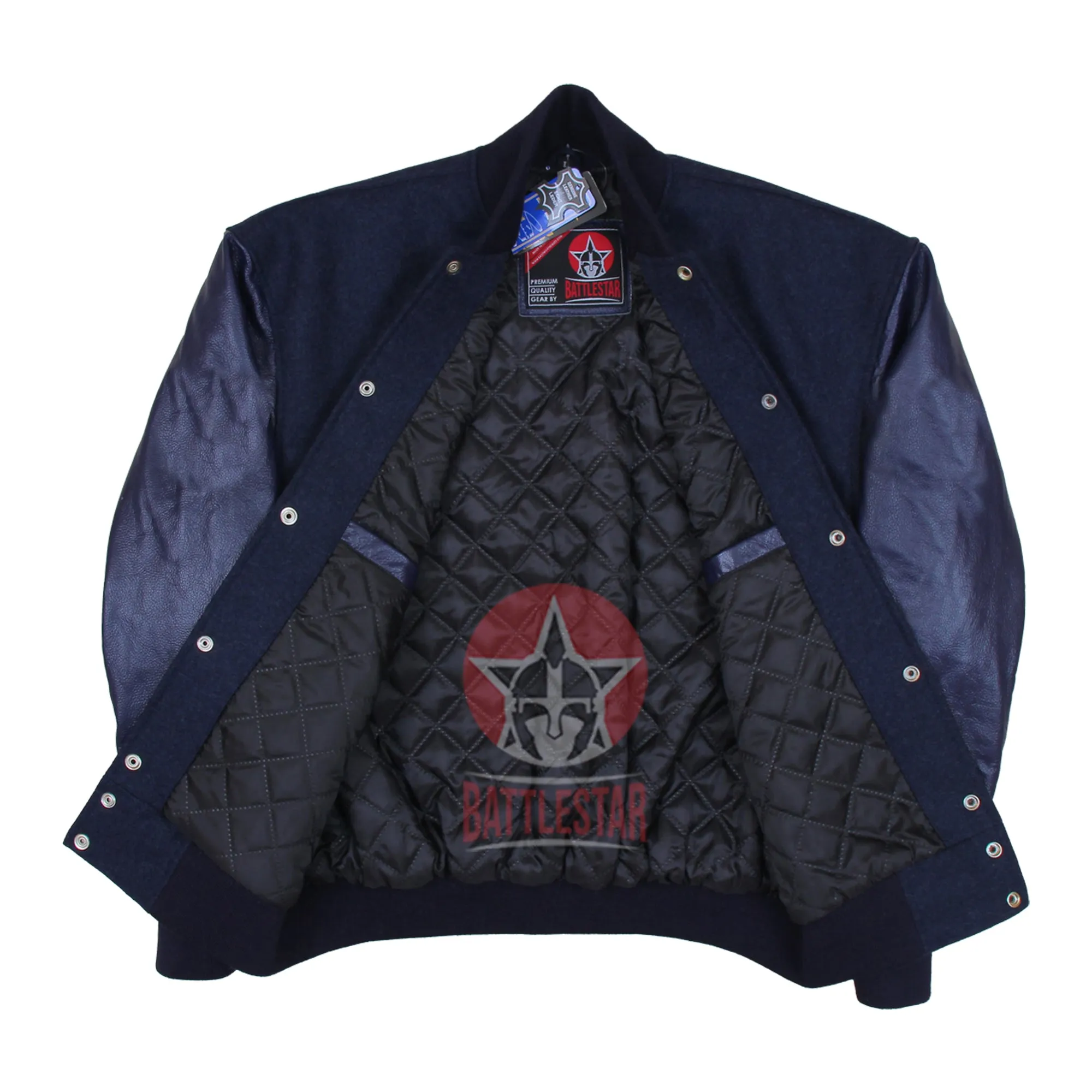 Navy Blue Wool & Leather Baseball Bomber Varsity Jacket