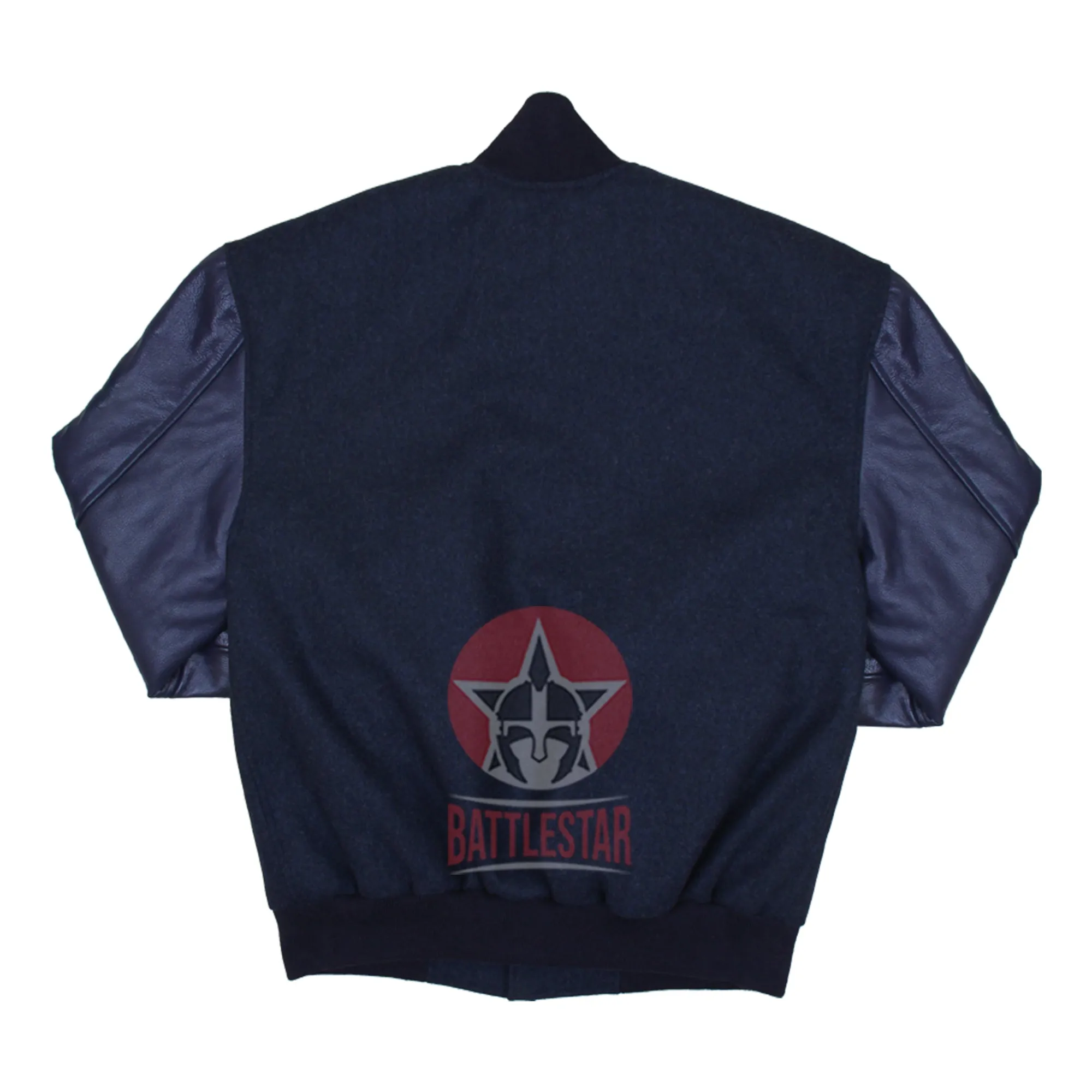 Navy Blue Wool & Leather Baseball Bomber Varsity Jacket