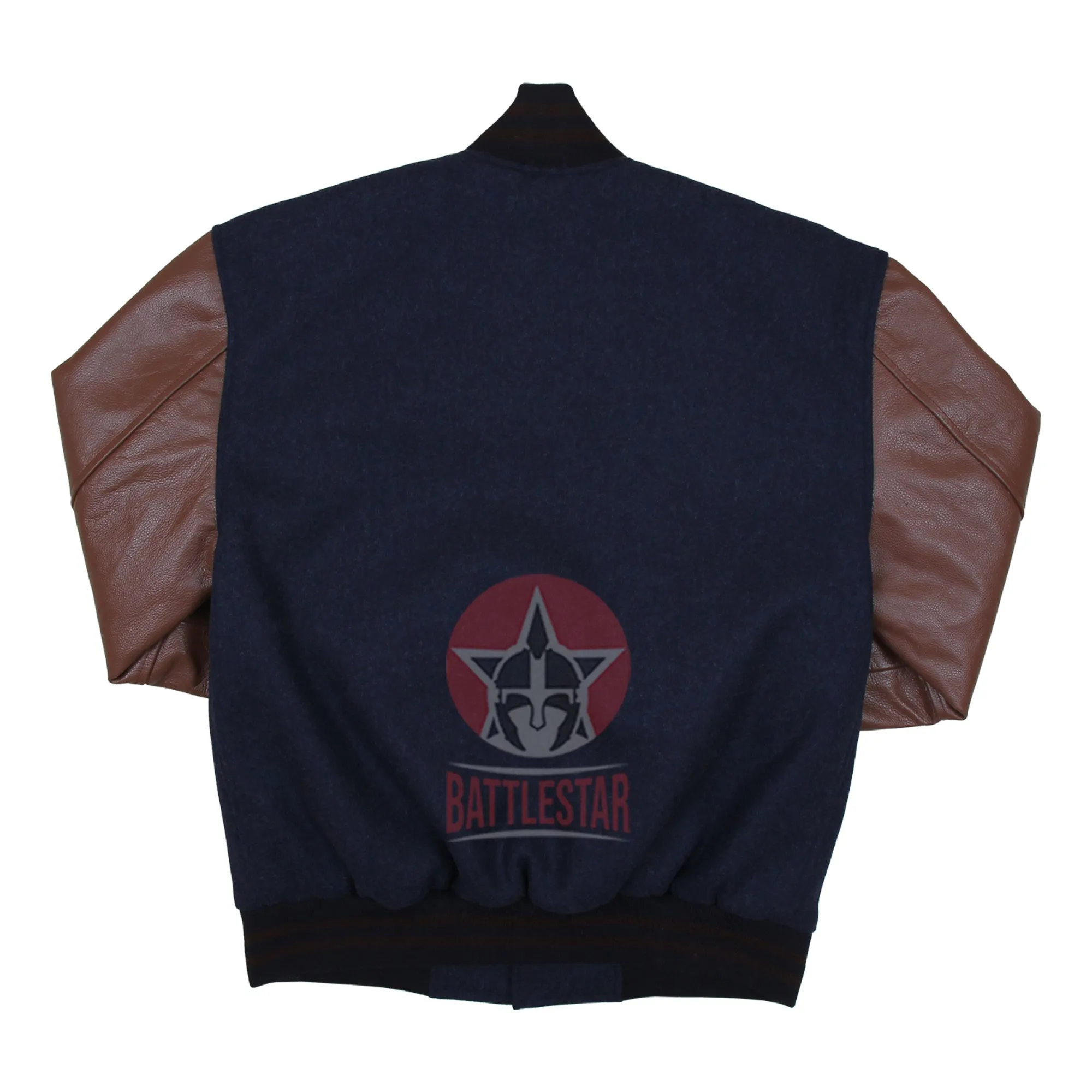 Navy Blue Wool Varsity Jacket Brown Pure Leather Sleeves