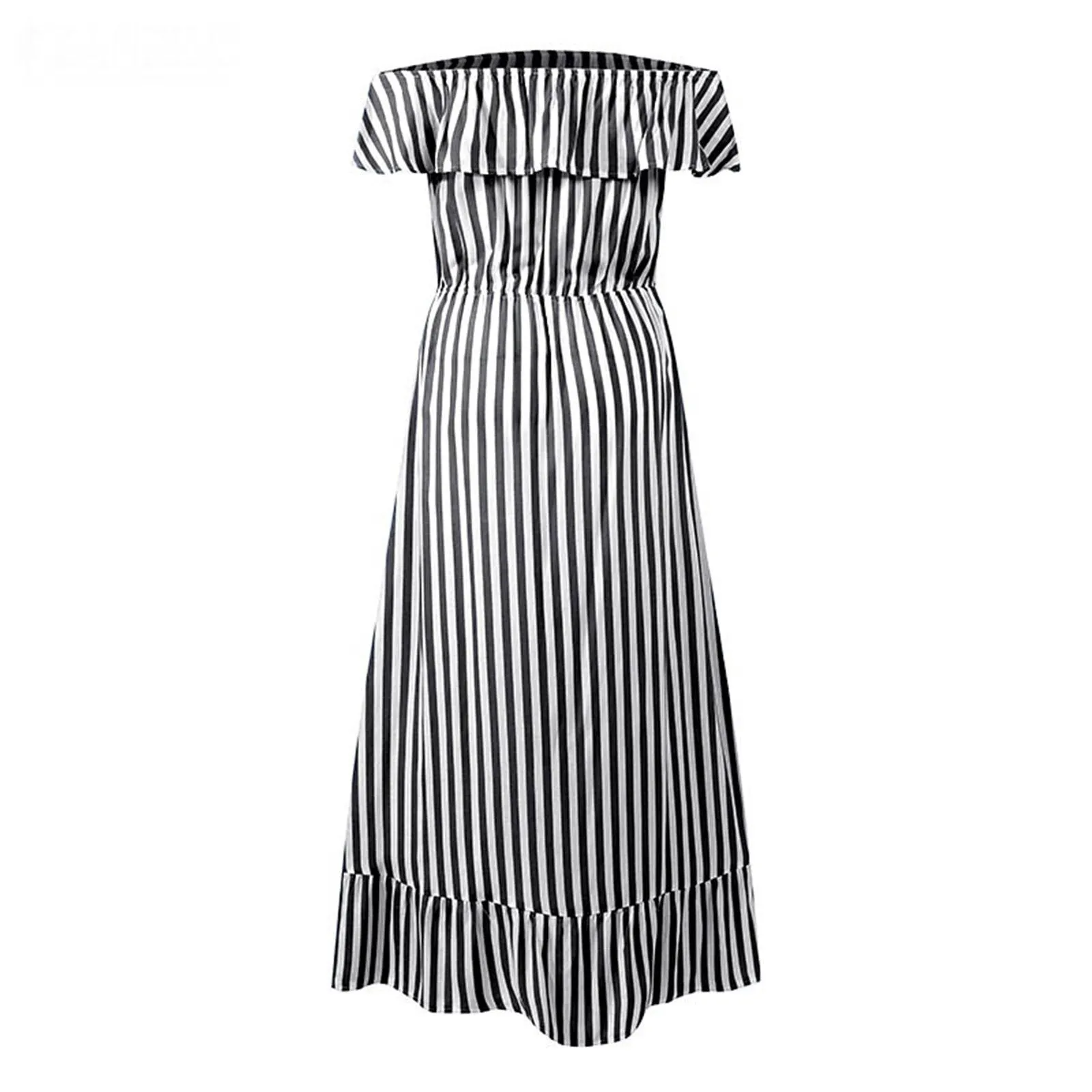 Off The Shoudler Striped Irregular Long Dresses