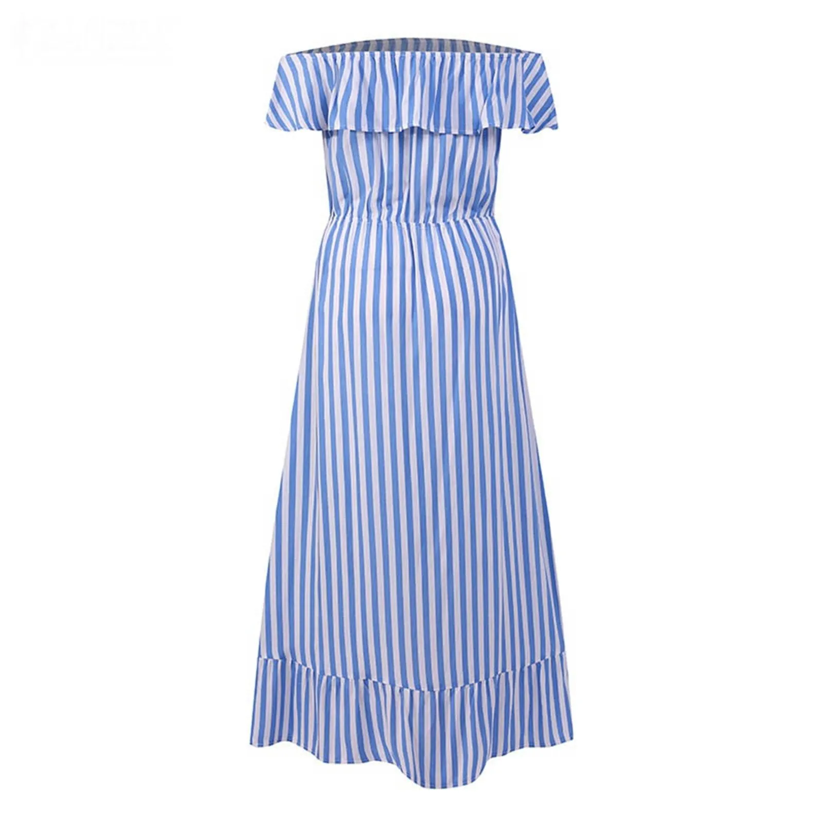 Off The Shoudler Striped Irregular Long Dresses