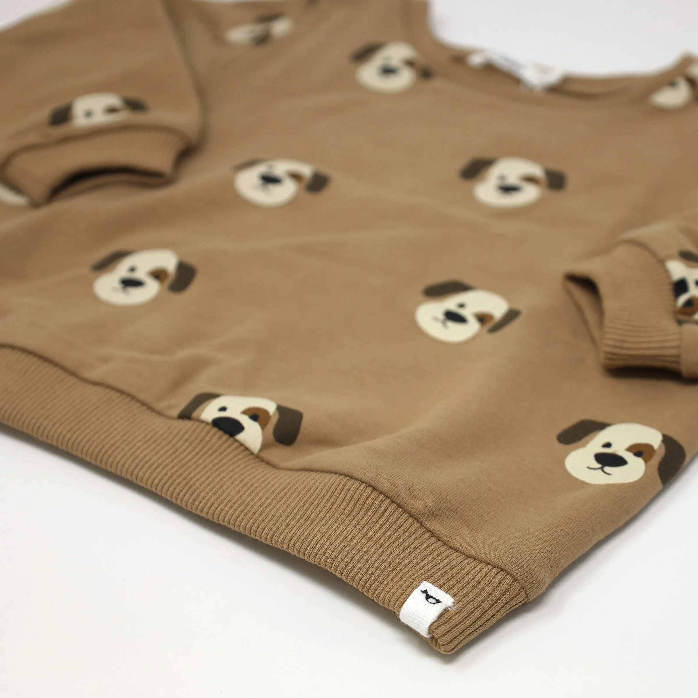 oh baby! Brooklyn Boxy Sweatshirt - Puppy Faces Print - Caramel