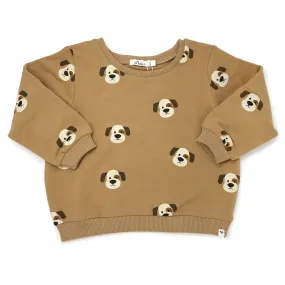 oh baby! Brooklyn Boxy Sweatshirt - Puppy Faces Print - Caramel