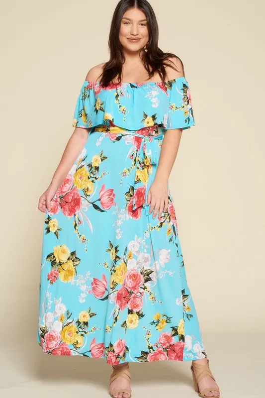 Plus Size Floral Maxi Dress with Belt