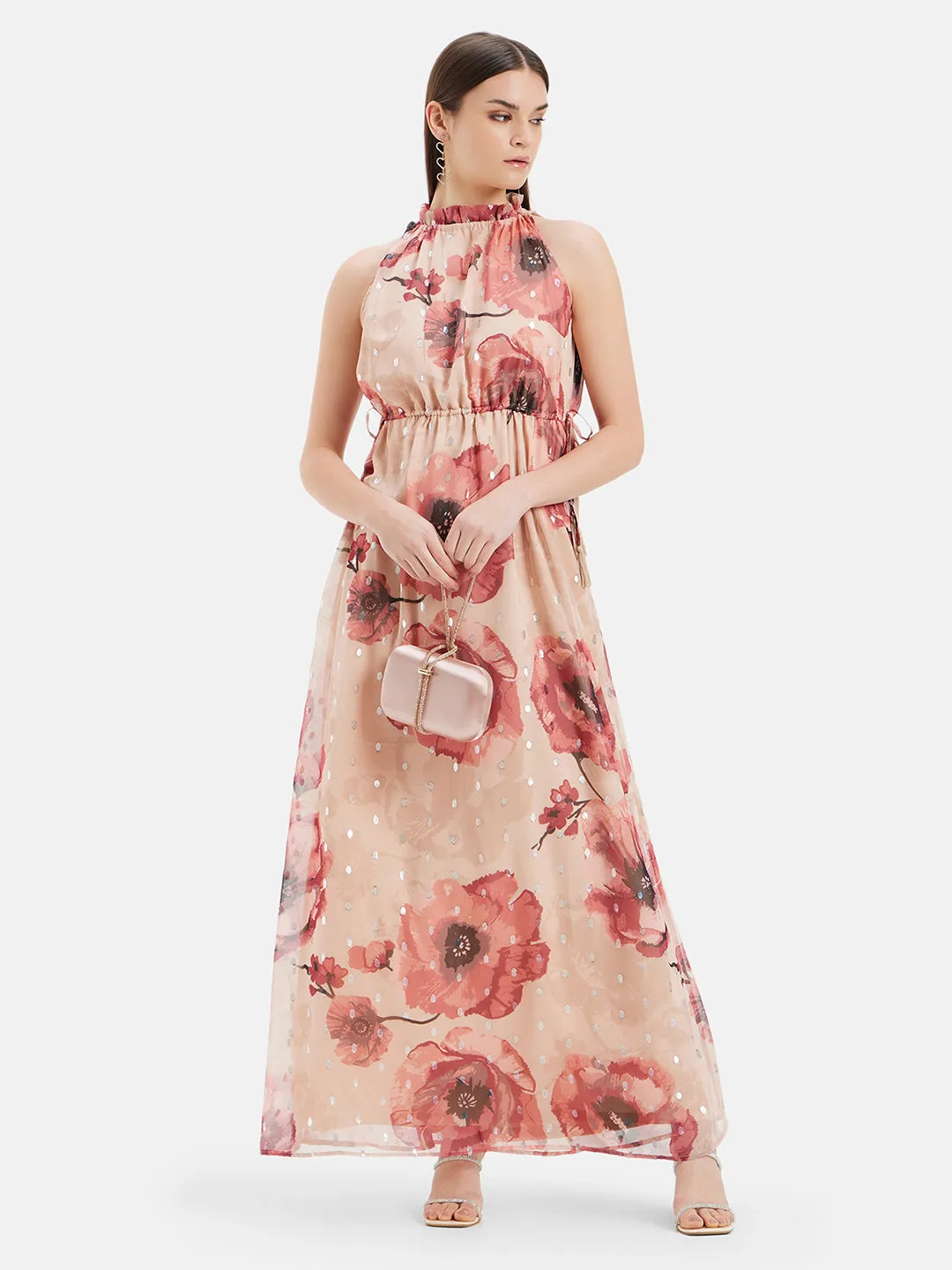 Poppy Printed Halter Neck Maxi Dress