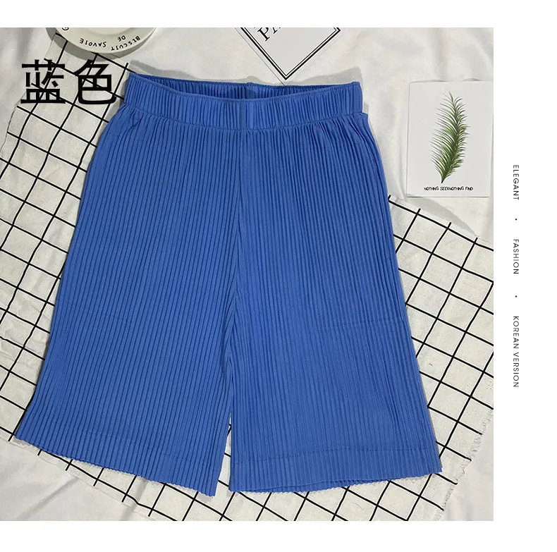 Popular Fold Shorts Pleated All-Matching Slim-Look Women Wide Leg Bermuda Shorts