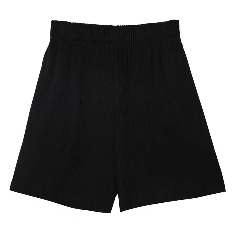 Popular Fold Shorts Pleated All-Matching Slim-Look Women Wide Leg Bermuda Shorts