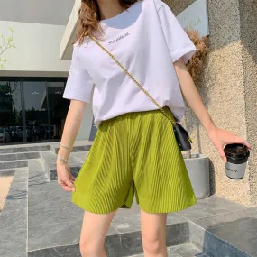 Popular Fold Shorts Pleated All-Matching Slim-Look Women Wide Leg Bermuda Shorts