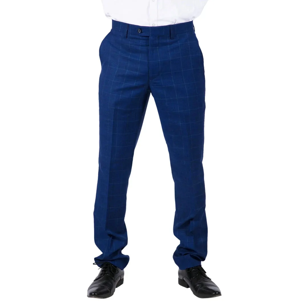 Rover - Men's  Blue Wedding Trousers Tweed Check