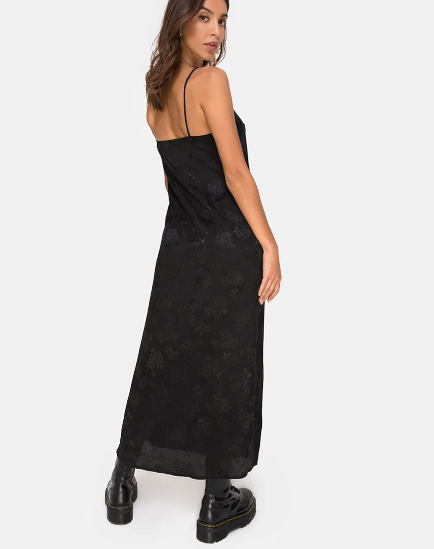 Senia Dress in Satin Rose Black