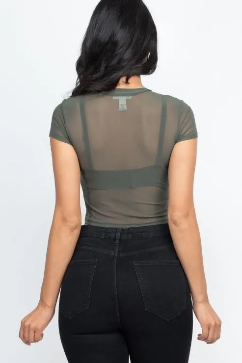 Sexy Mesh Sheer Short Sleeve Crop Top