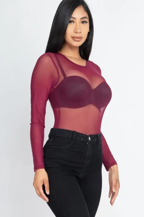 Sexy Sheer Mesh Long Sleeve Bodysuit