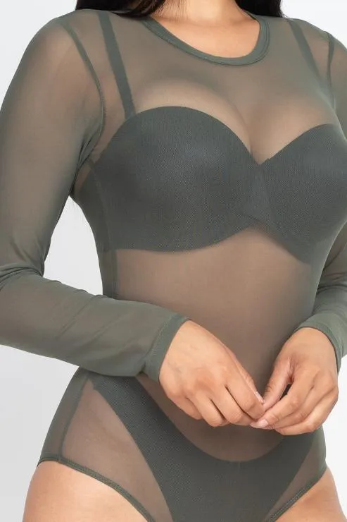 Sexy Sheer Mesh Long Sleeve Bodysuit