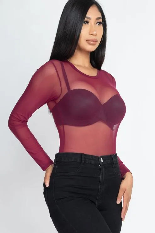 Sexy Sheer Mesh Long Sleeve Bodysuit