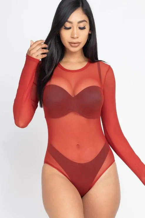 Sexy Sheer Mesh Long Sleeve Bodysuit