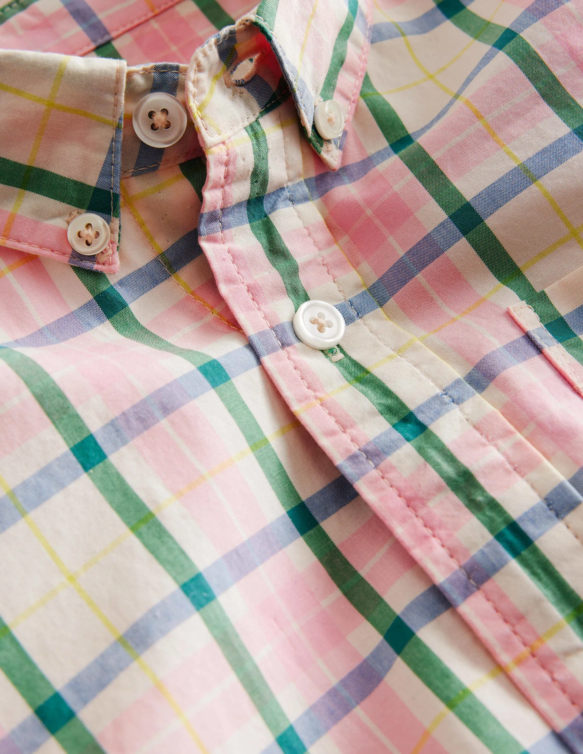 Short Sleeve Check Shirt-Pink/Green Check