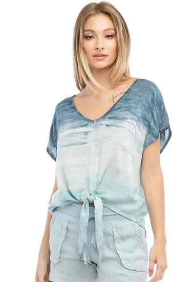 Short Sleeve Tie Front Top - with Tie Dyes