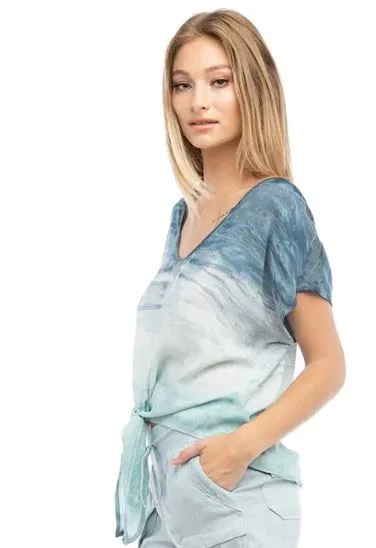 Short Sleeve Tie Front Top - with Tie Dyes