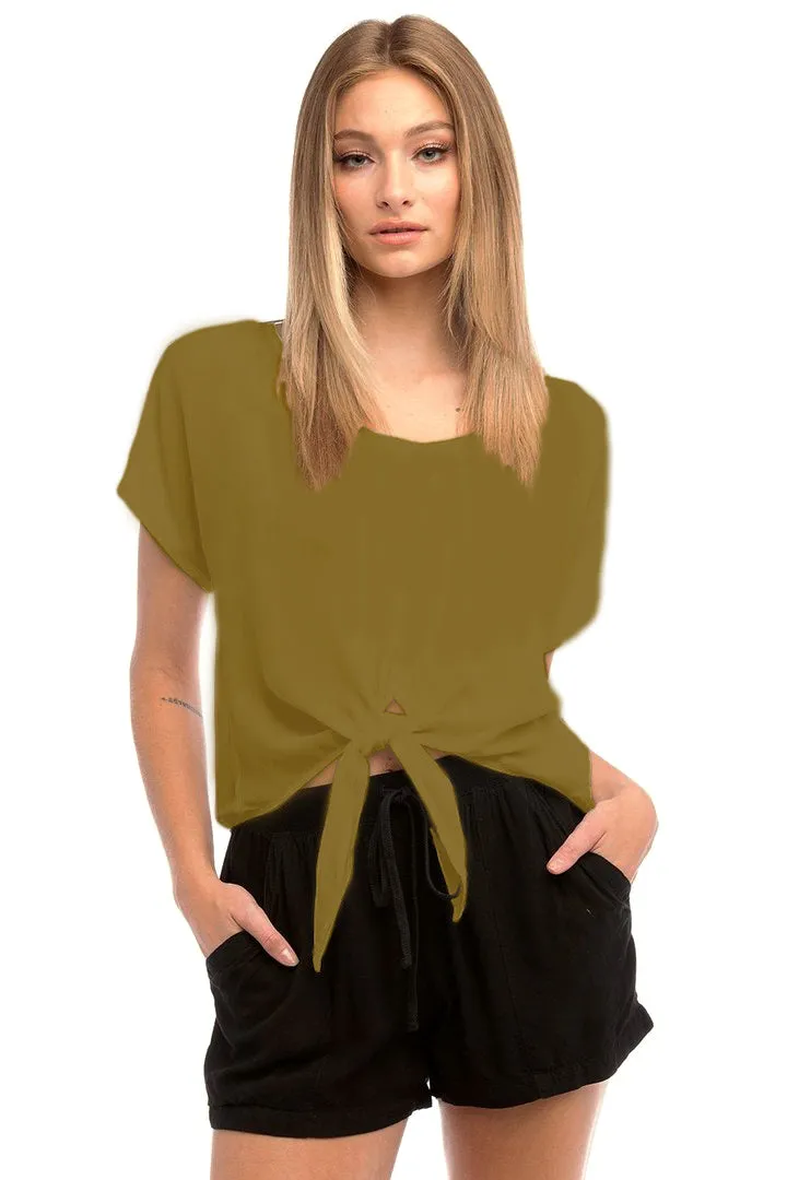 Short Sleeve Tie Front Top