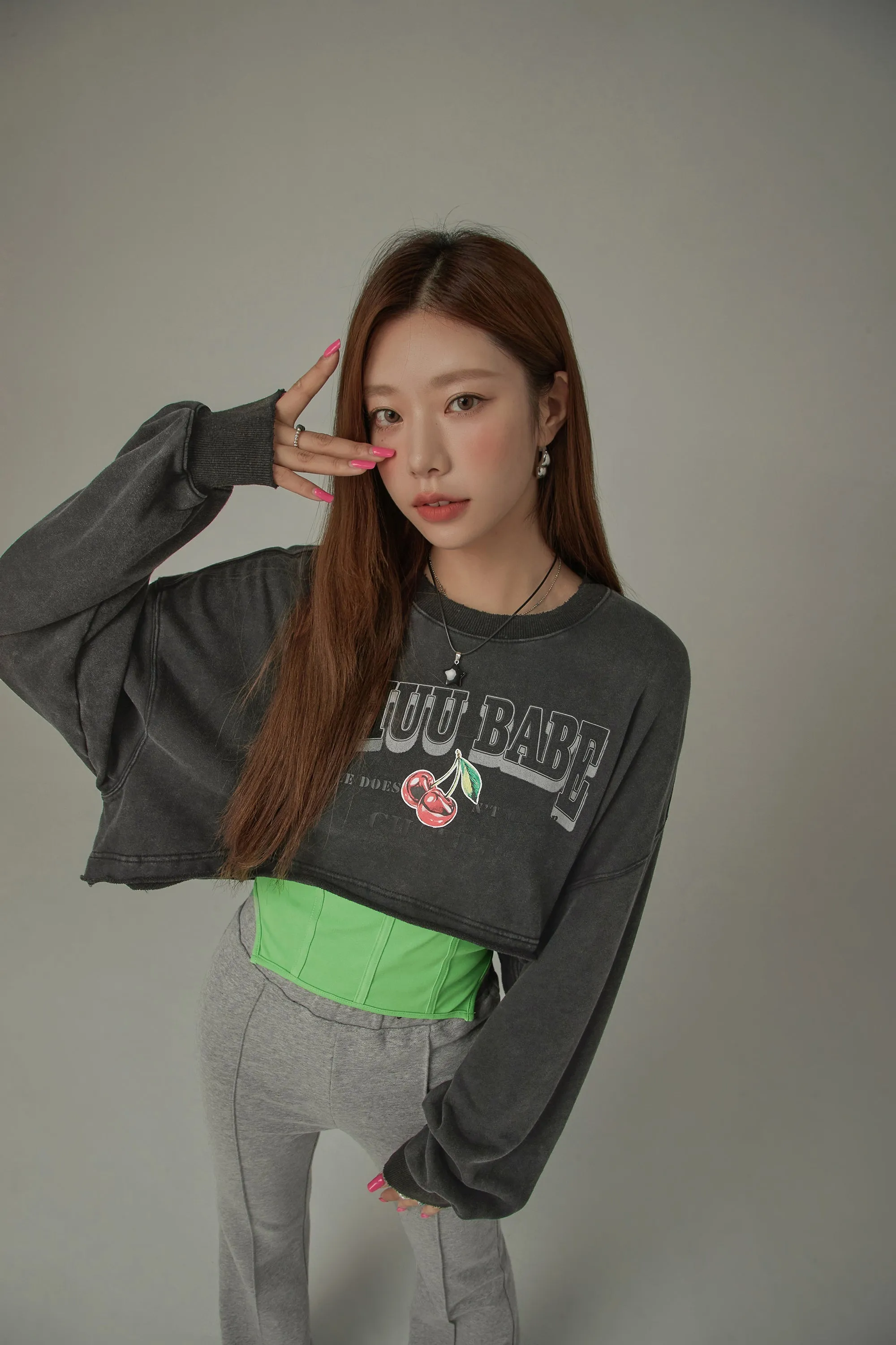 Size Doesnt Matter Cherry Crop Boxy Sweatshirt