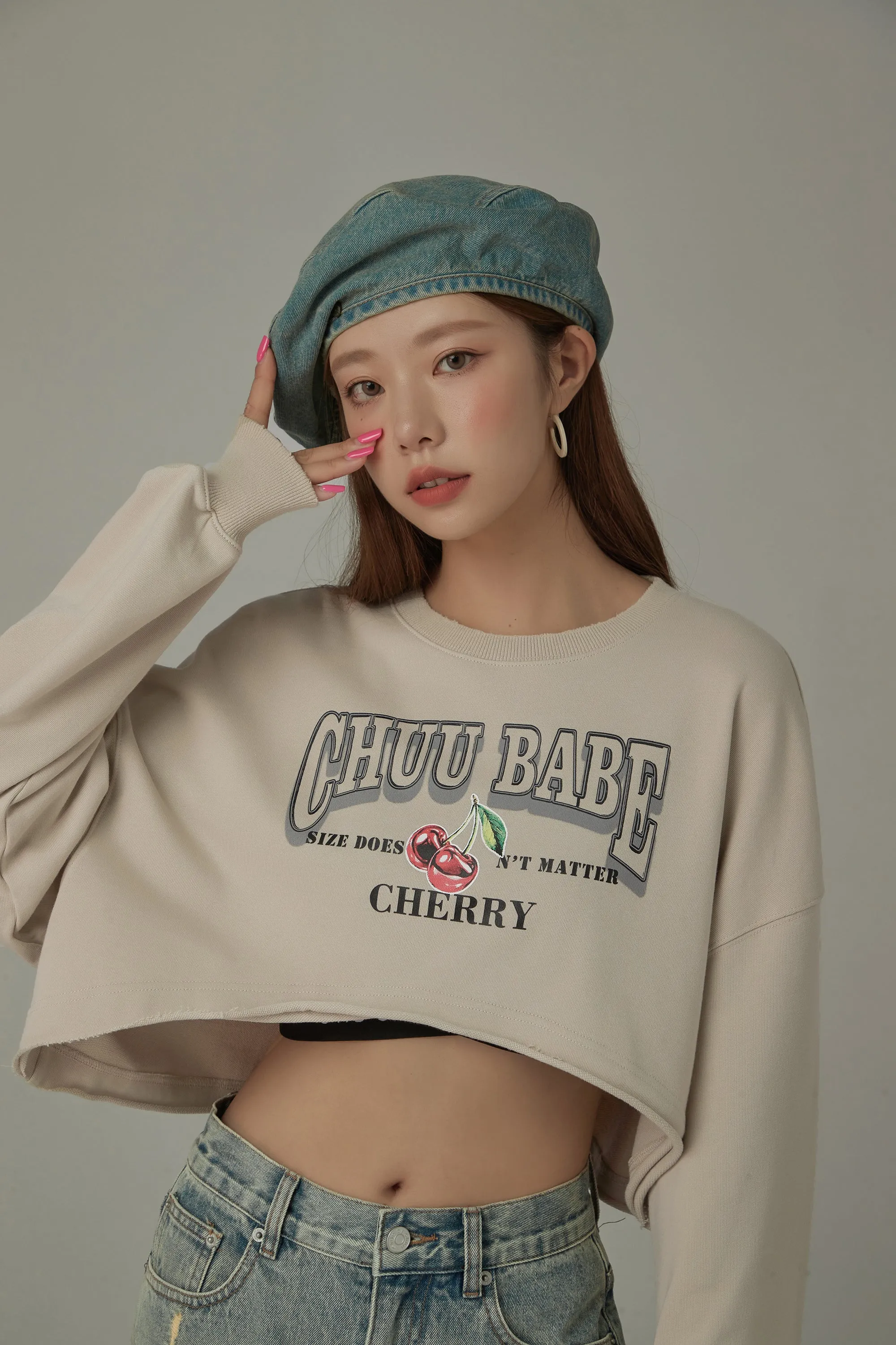 Size Doesnt Matter Cherry Crop Boxy Sweatshirt