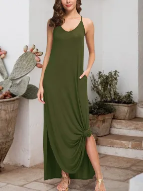 Sleeveless Jersey Maxi Dress with Tied Knot