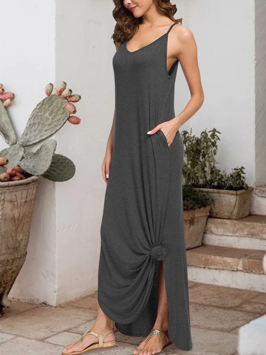 Sleeveless Jersey Maxi Dress with Tied Knot