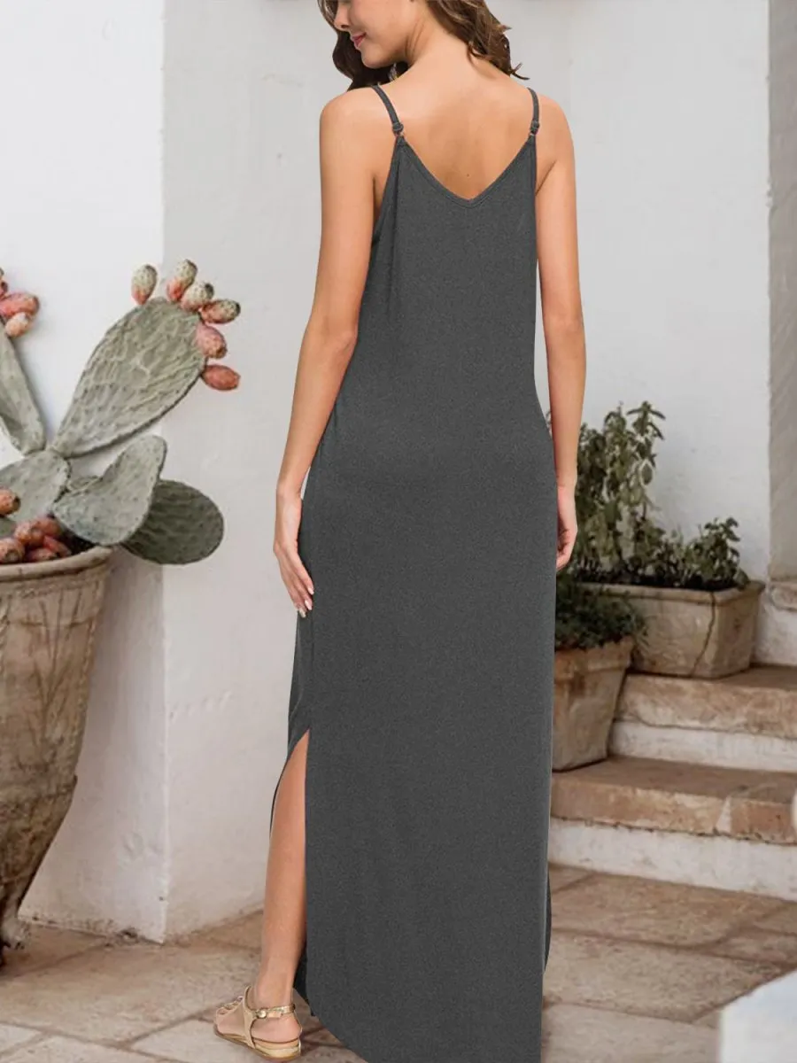 Sleeveless Jersey Maxi Dress with Tied Knot