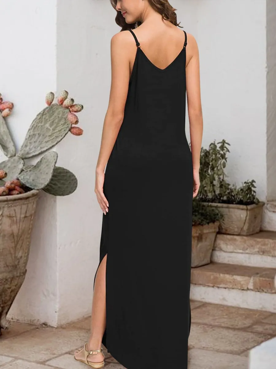 Sleeveless Jersey Maxi Dress with Tied Knot