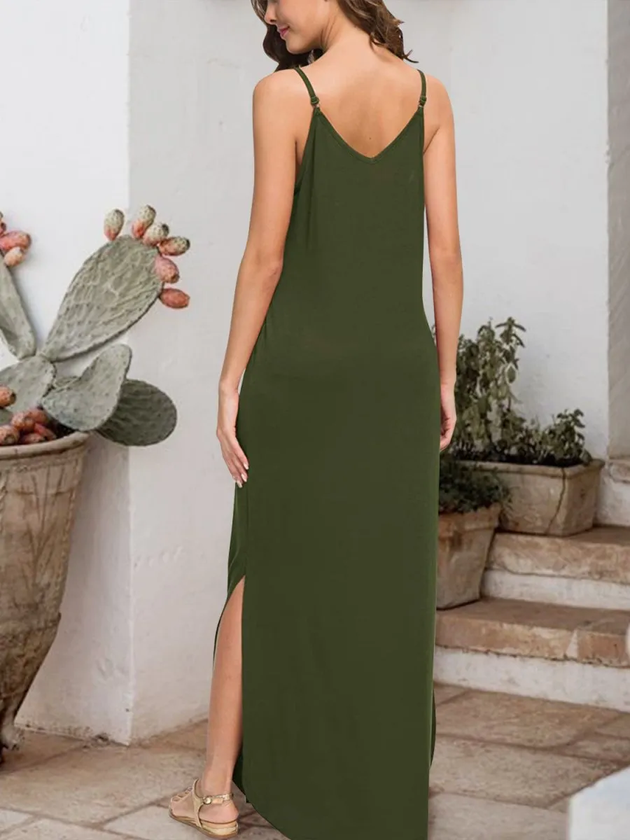 Sleeveless Jersey Maxi Dress with Tied Knot