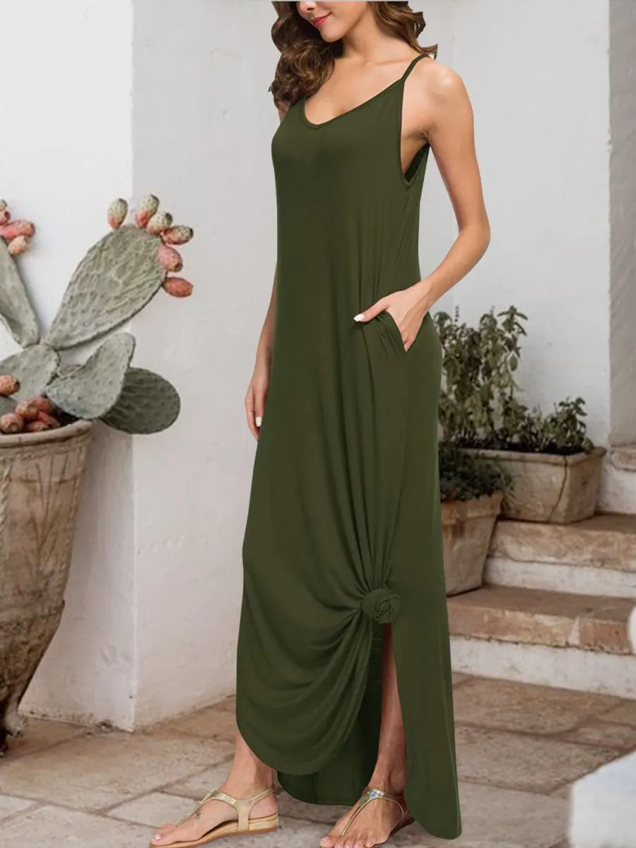 Sleeveless Jersey Maxi Dress with Tied Knot