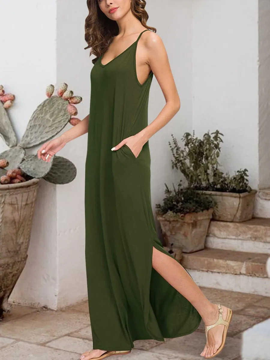 Sleeveless Jersey Maxi Dress with Tied Knot