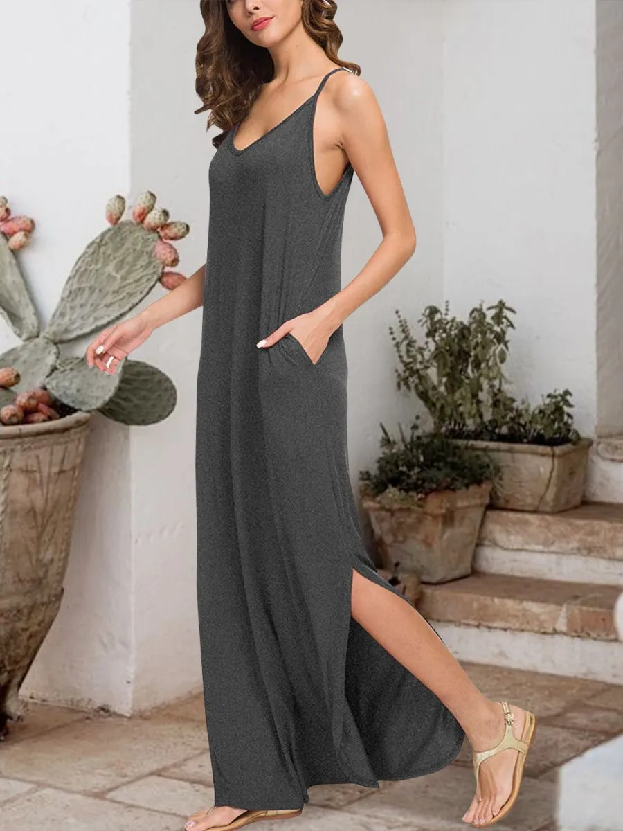 Sleeveless Jersey Maxi Dress with Tied Knot