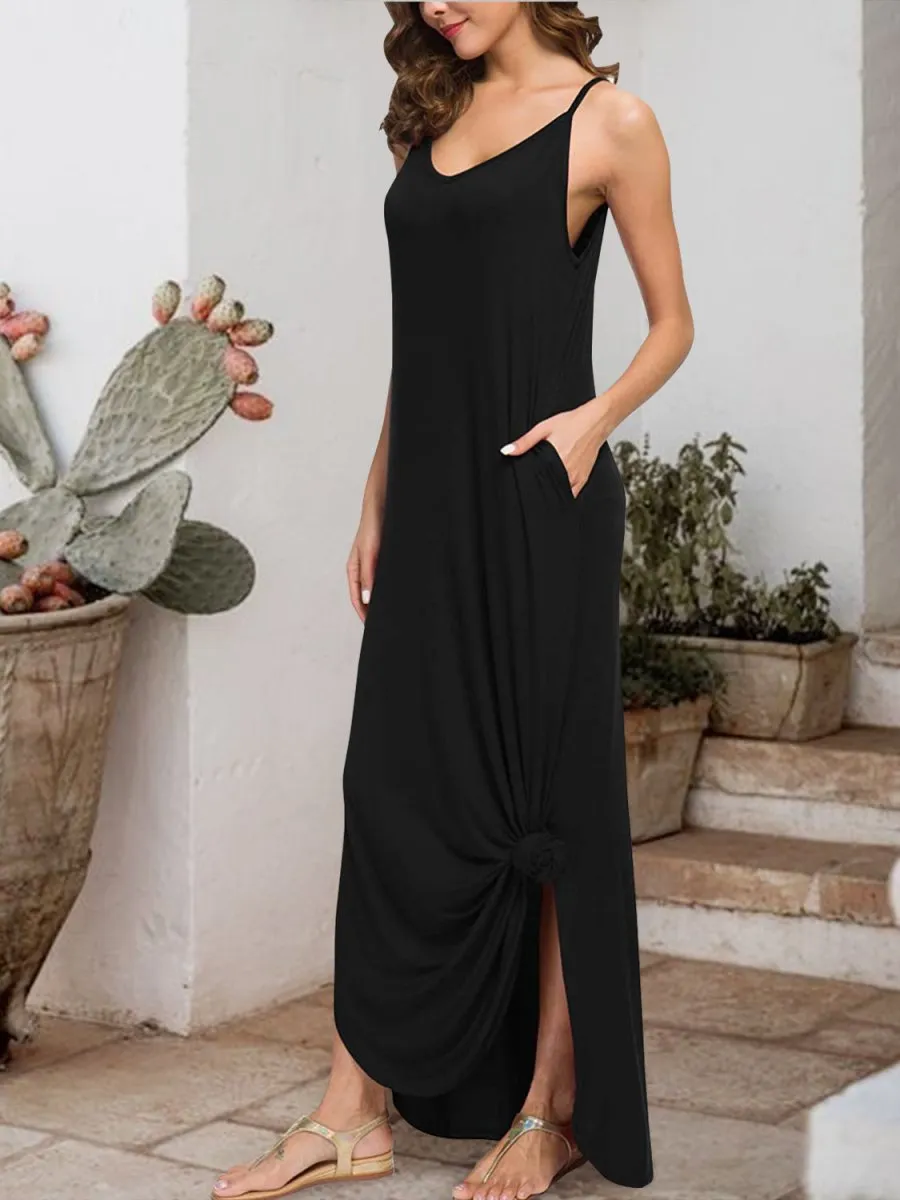 Sleeveless Jersey Maxi Dress with Tied Knot