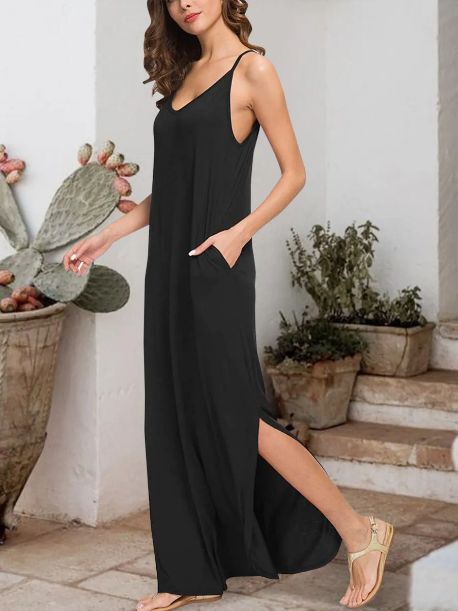 Sleeveless Jersey Maxi Dress with Tied Knot