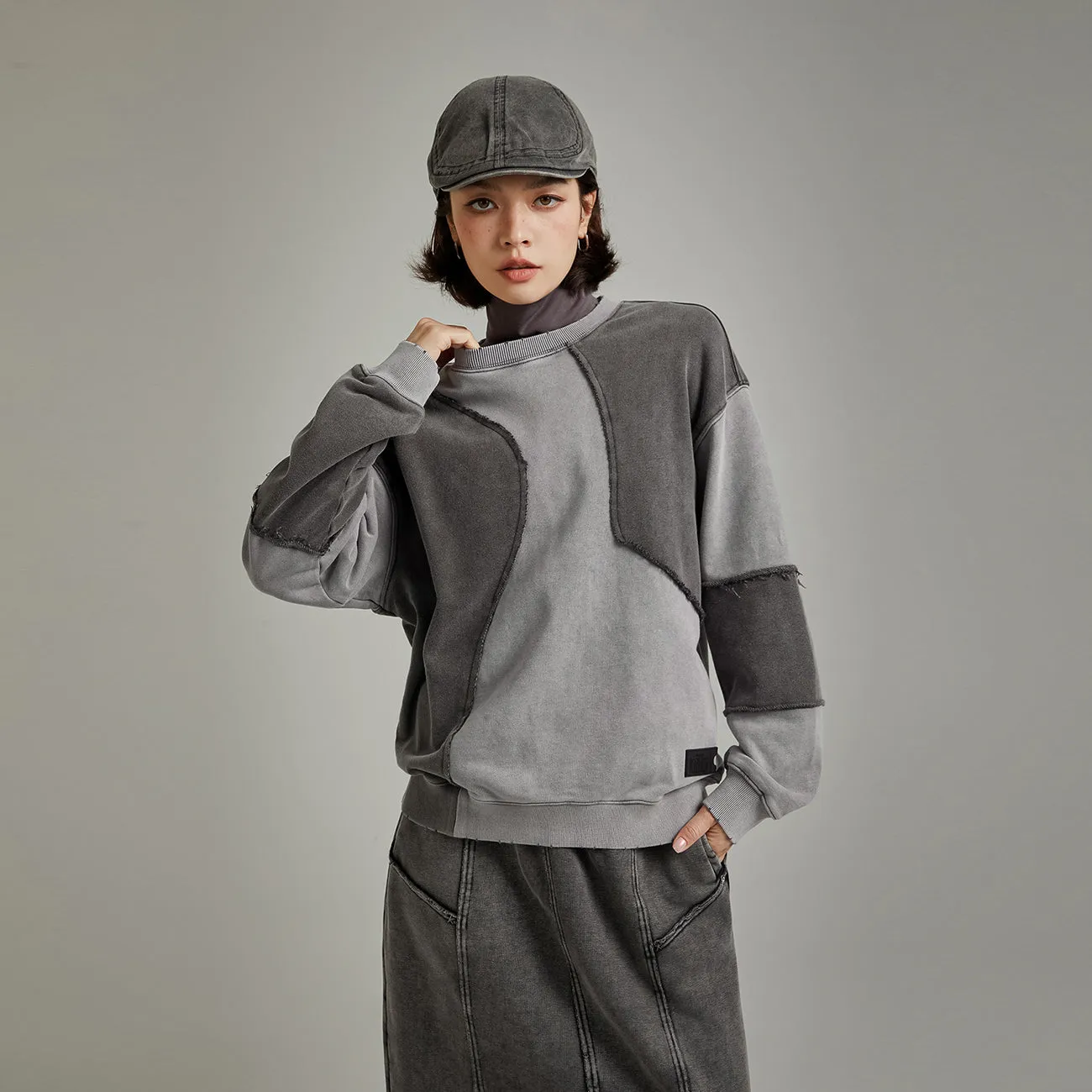 Stitched Patchwork Color Boxy Sweatshirt