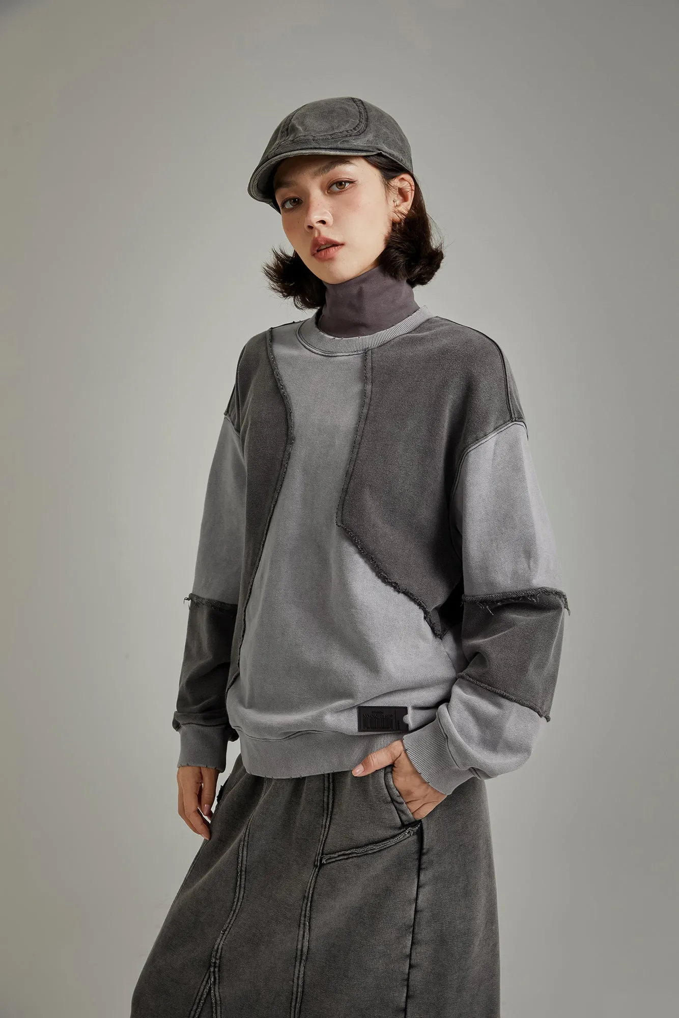 Stitched Patchwork Color Boxy Sweatshirt